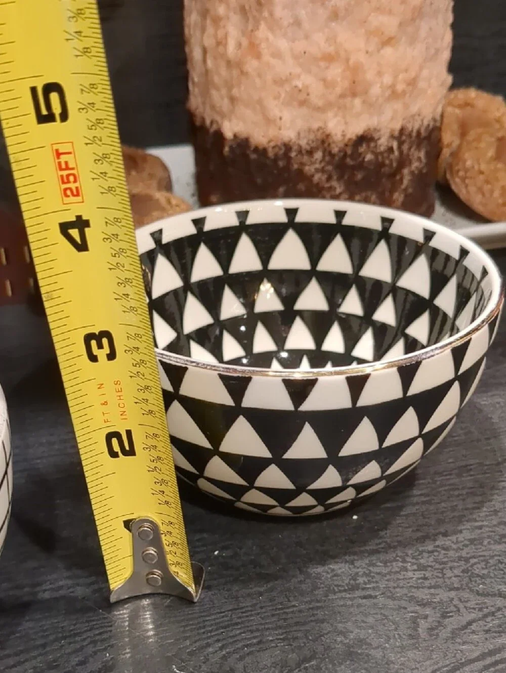 Thyme & Table Black & White Stoneware Bowls - Set of 2 Geometric Gold Rim